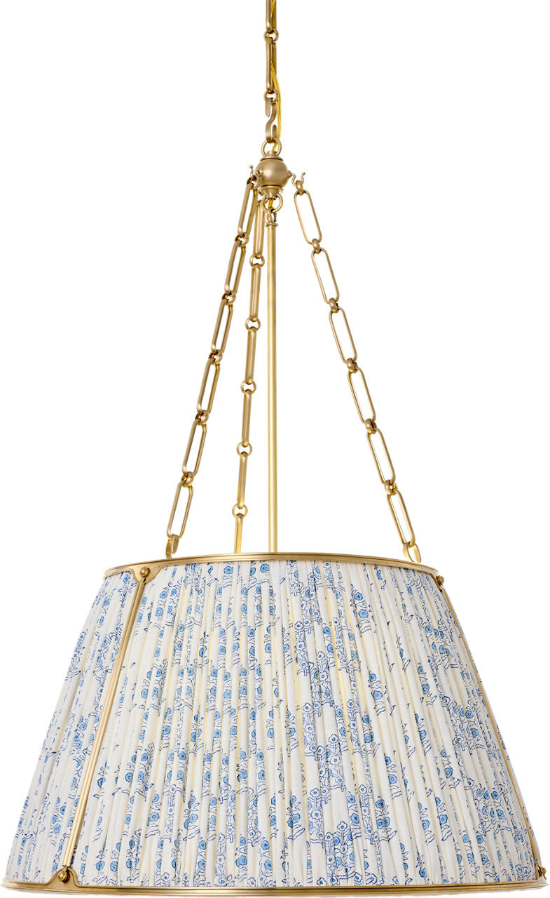 Allister 21" Hanging Shade | Hand-Rubbed Antique Brass | Schumacher Blue Aditi Pleated Shade