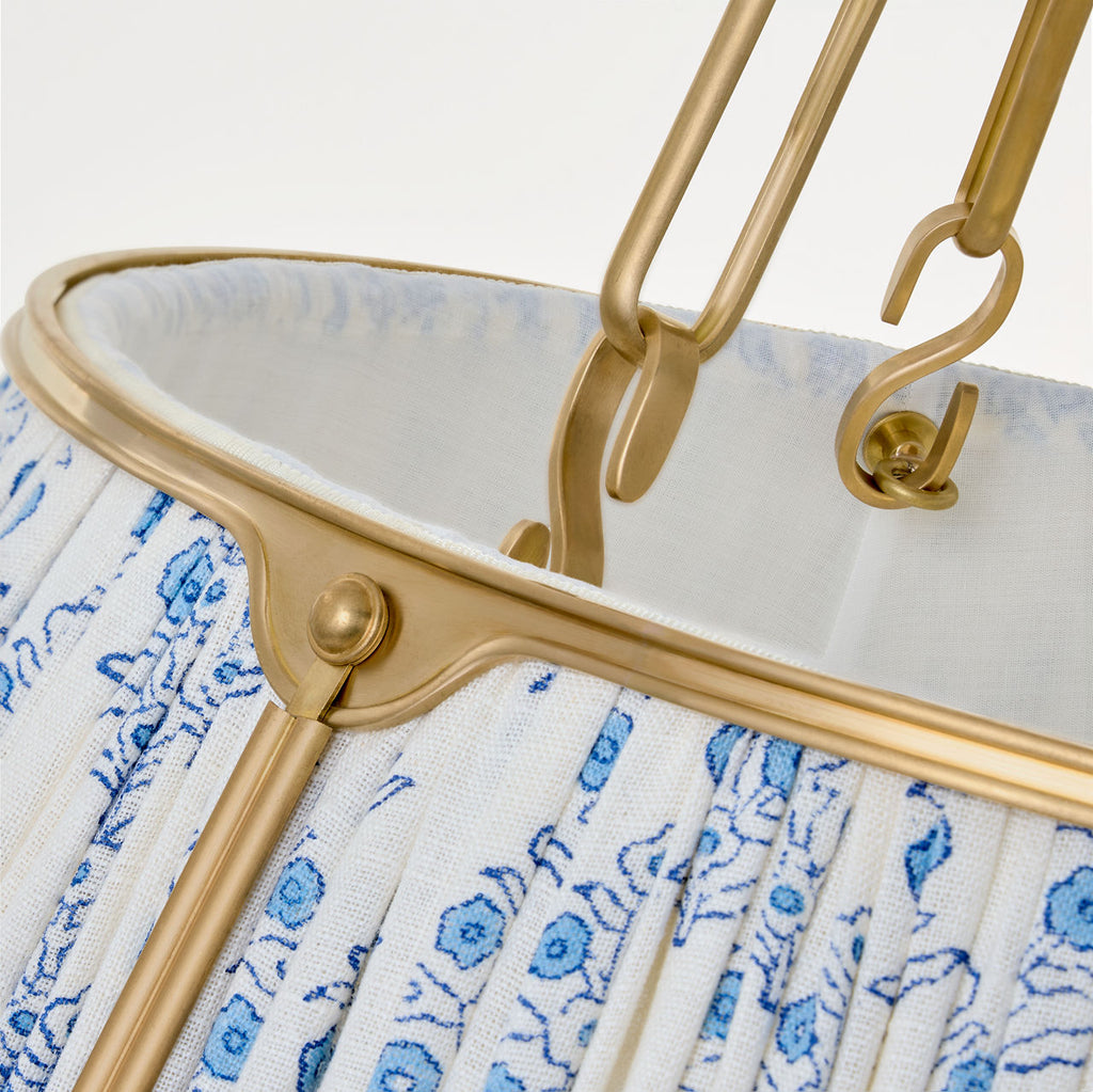 Allister 21" Hanging Shade | Hand-Rubbed Antique Brass | Schumacher Blue Aditi Pleated Shade