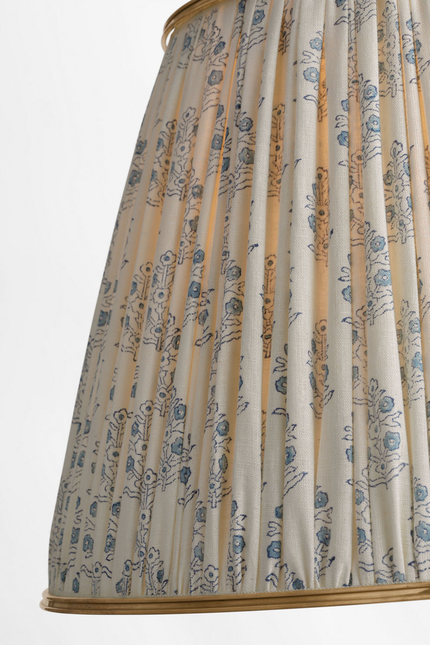 Allister 21" Hanging Shade | Hand-Rubbed Antique Brass | Schumacher Blue Aditi Pleated Shade