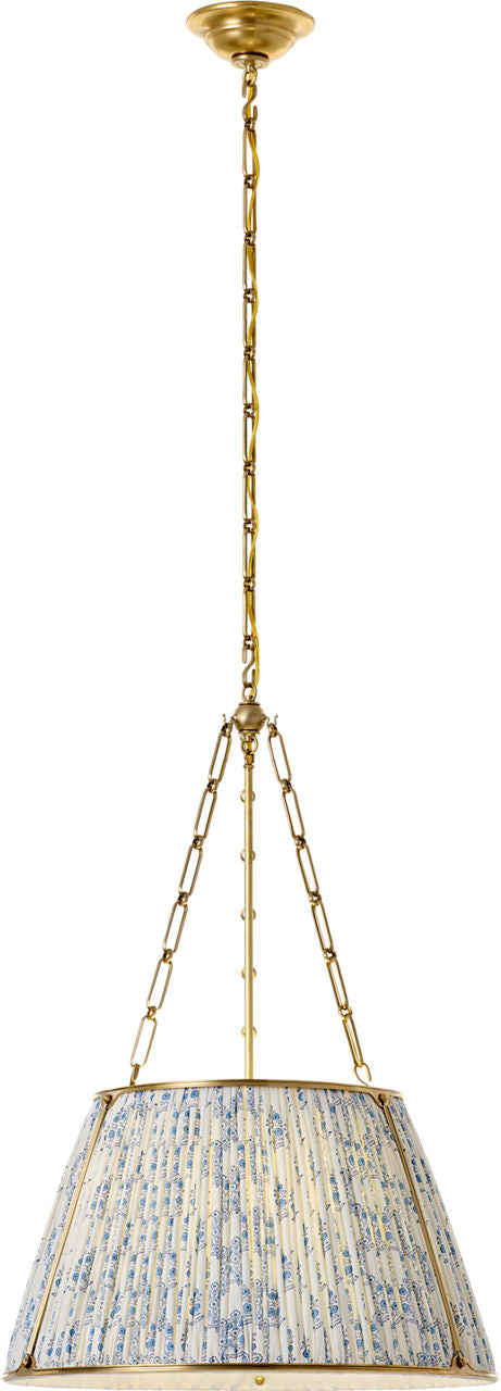 Allister 21" Hanging Shade | Hand-Rubbed Antique Brass | Schumacher Blue Aditi Pleated Shade