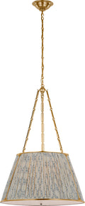 Allister 21" Hanging Shade | Hand-Rubbed Antique Brass | Schumacher Blue Aditi Pleated Shade