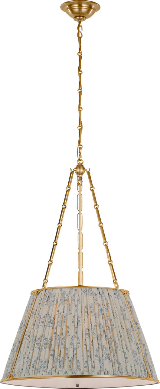 Allister 21" Hanging Shade | Hand-Rubbed Antique Brass | Schumacher Blue Aditi Pleated Shade