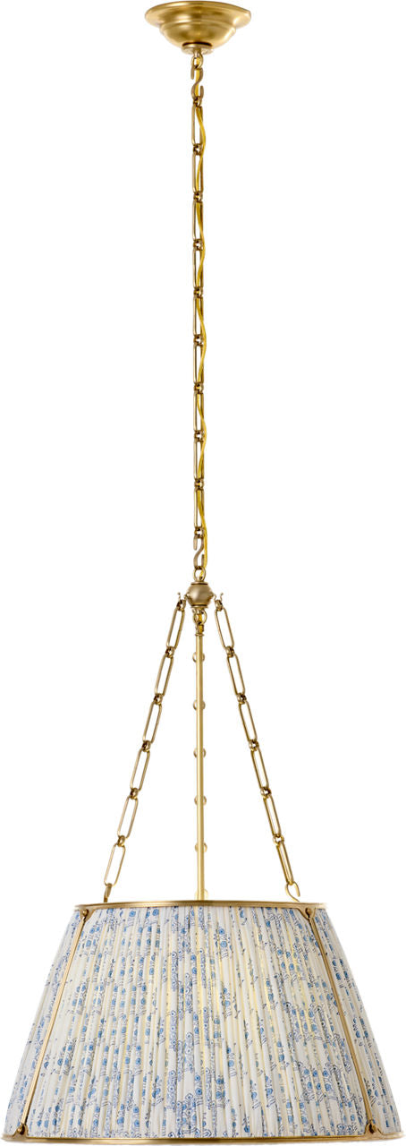 Allister 21" Hanging Shade | Hand-Rubbed Antique Brass | Schumacher Blue Aditi Pleated Shade
