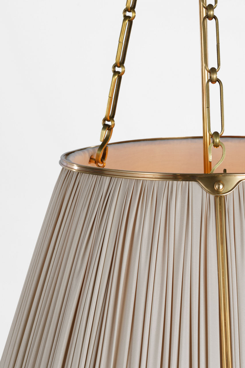Allister 21" Hanging Shade | Hand-Rubbed Antique Brass | Champagne Silk Pleated Shade