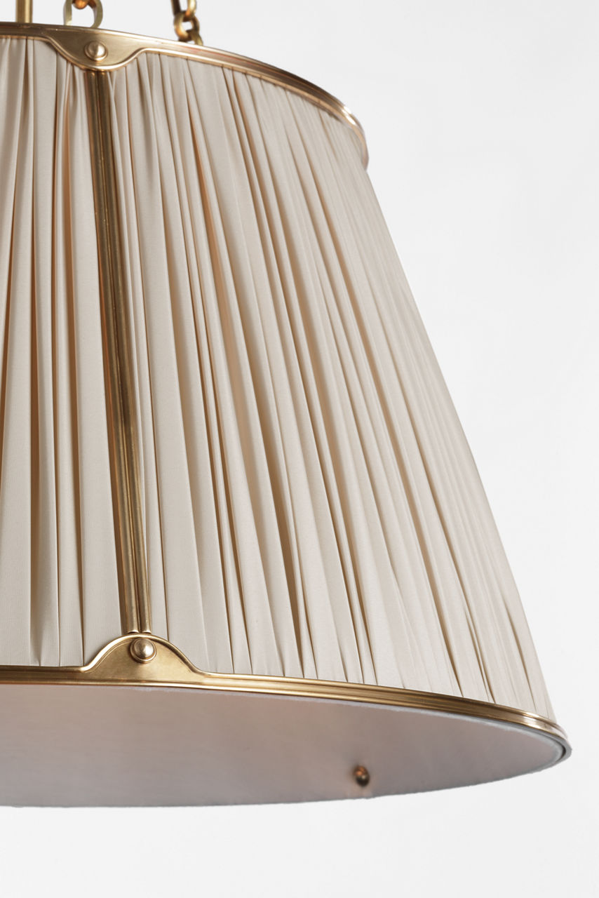 Allister 21" Hanging Shade | Hand-Rubbed Antique Brass | Champagne Silk Pleated Shade