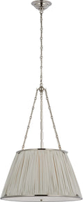 Allister 21" Hanging Shade | Polished Nickel | Schumacher Blue Charee Stripe Pleated Shade