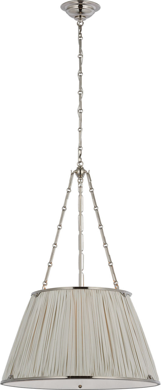 Allister 21" Hanging Shade | Polished Nickel | Schumacher Blue Charee Stripe Pleated Shade