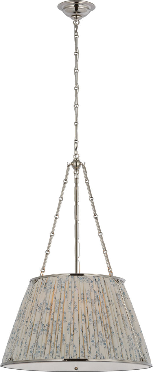 Allister 21" Hanging Shade | Polished Nickel | Schumacher Blue Aditi Pleated Shade