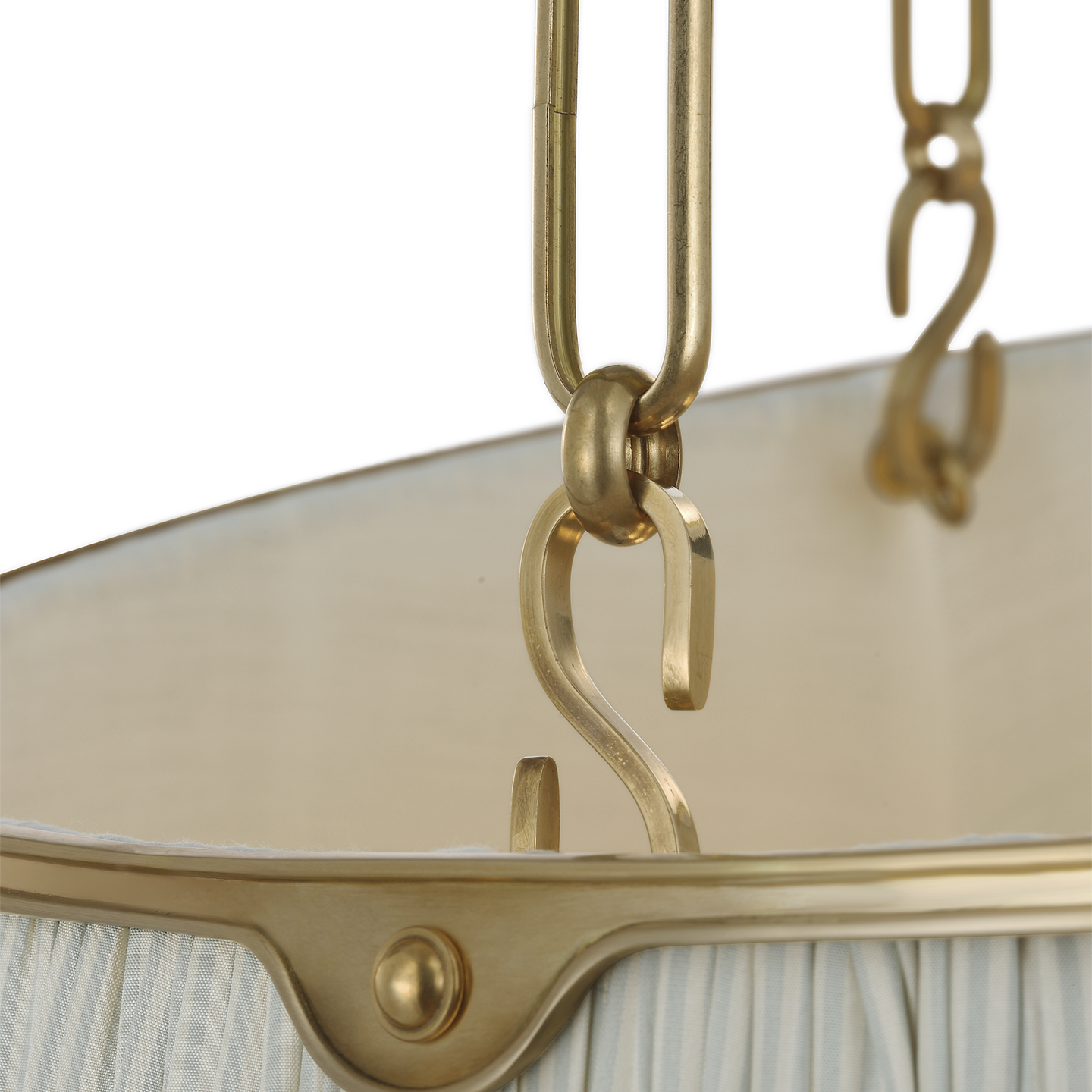 Allister 29" Hanging Shade | Hand-Rubbed Antique Brass | Schumacher Blue Charee Stripe Pleated Shade