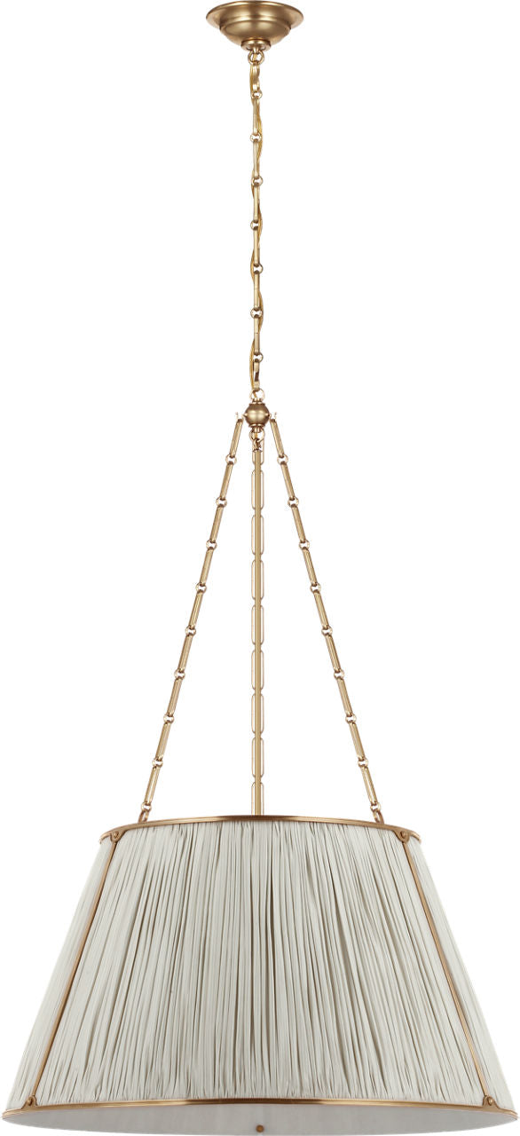 Allister 29" Hanging Shade | Hand-Rubbed Antique Brass | Schumacher Blue Charee Stripe Pleated Shade