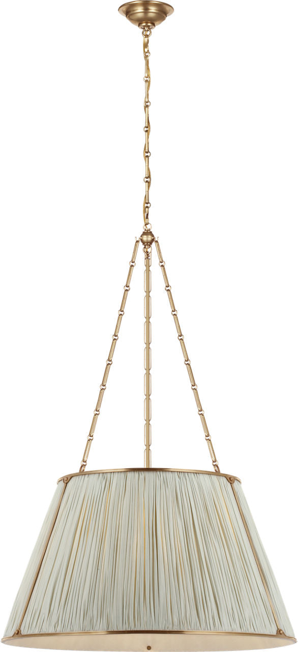 Allister 29" Hanging Shade | Hand-Rubbed Antique Brass | Schumacher Blue Charee Stripe Pleated Shade