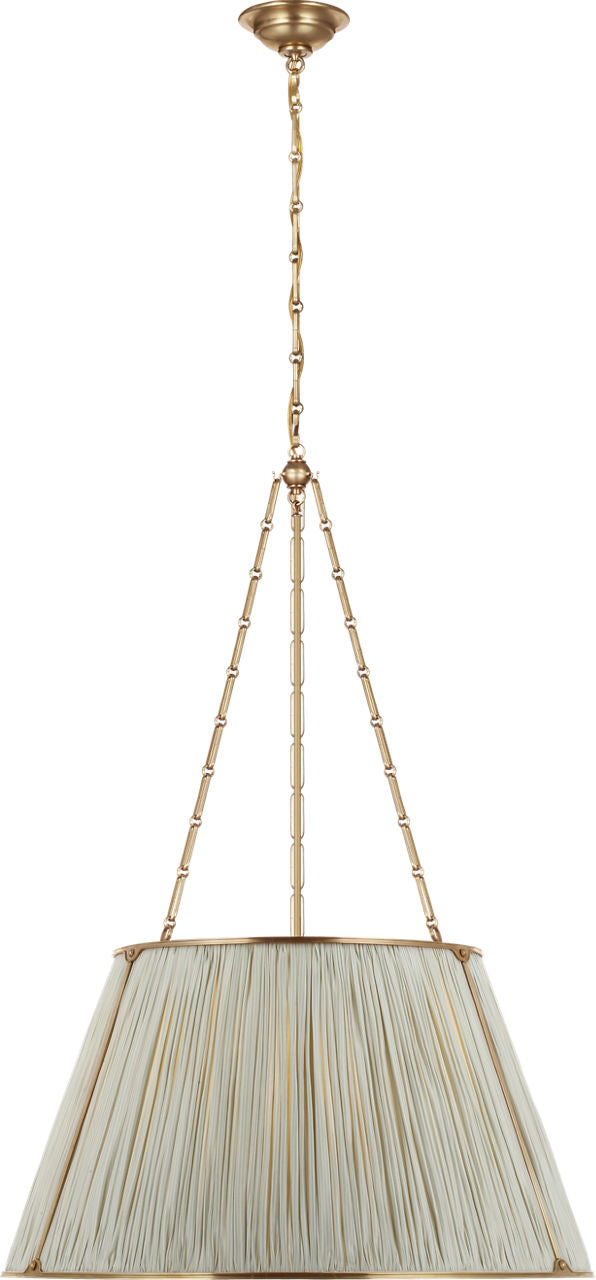 Allister 29" Hanging Shade | Hand-Rubbed Antique Brass | Schumacher Blue Charee Stripe Pleated Shade