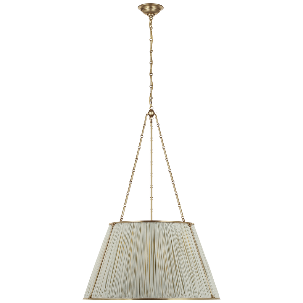 Allister 29" Hanging Shade | Hand-Rubbed Antique Brass | Schumacher Blue Charee Stripe Pleated Shade