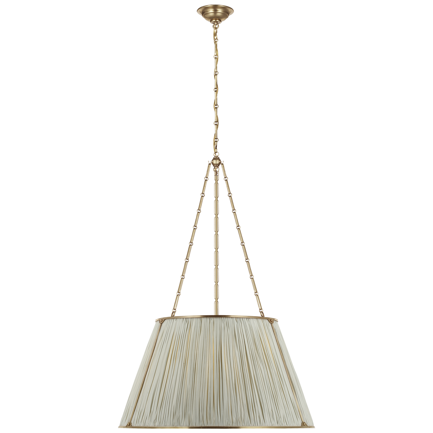 Allister 29" Hanging Shade | Hand-Rubbed Antique Brass | Schumacher Blue Charee Stripe Pleated Shade