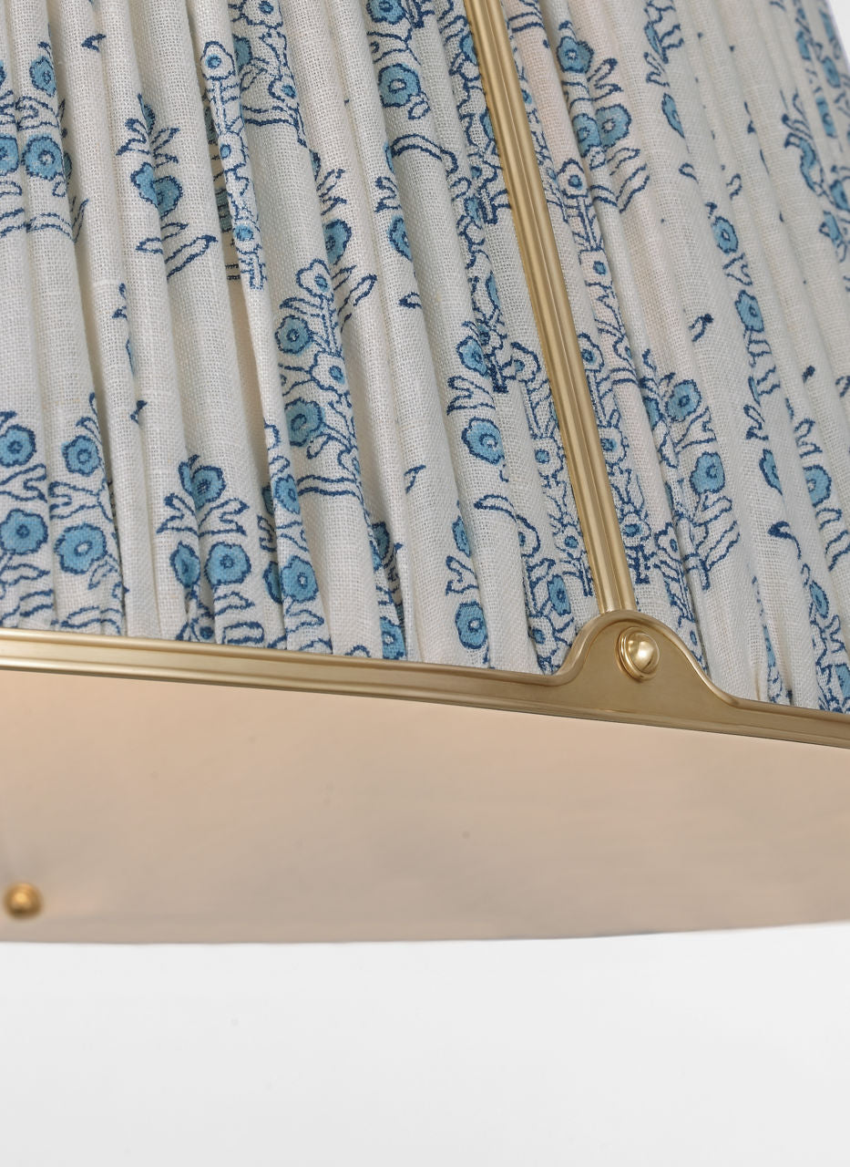 Allister 29" Hanging Shade | Hand-Rubbed Antique Brass | Schumacher Blue Aditi Pleated Shade