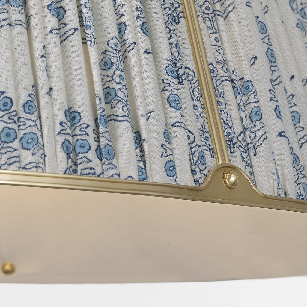 Allister 29" Hanging Shade | Hand-Rubbed Antique Brass | Schumacher Blue Aditi Pleated Shade