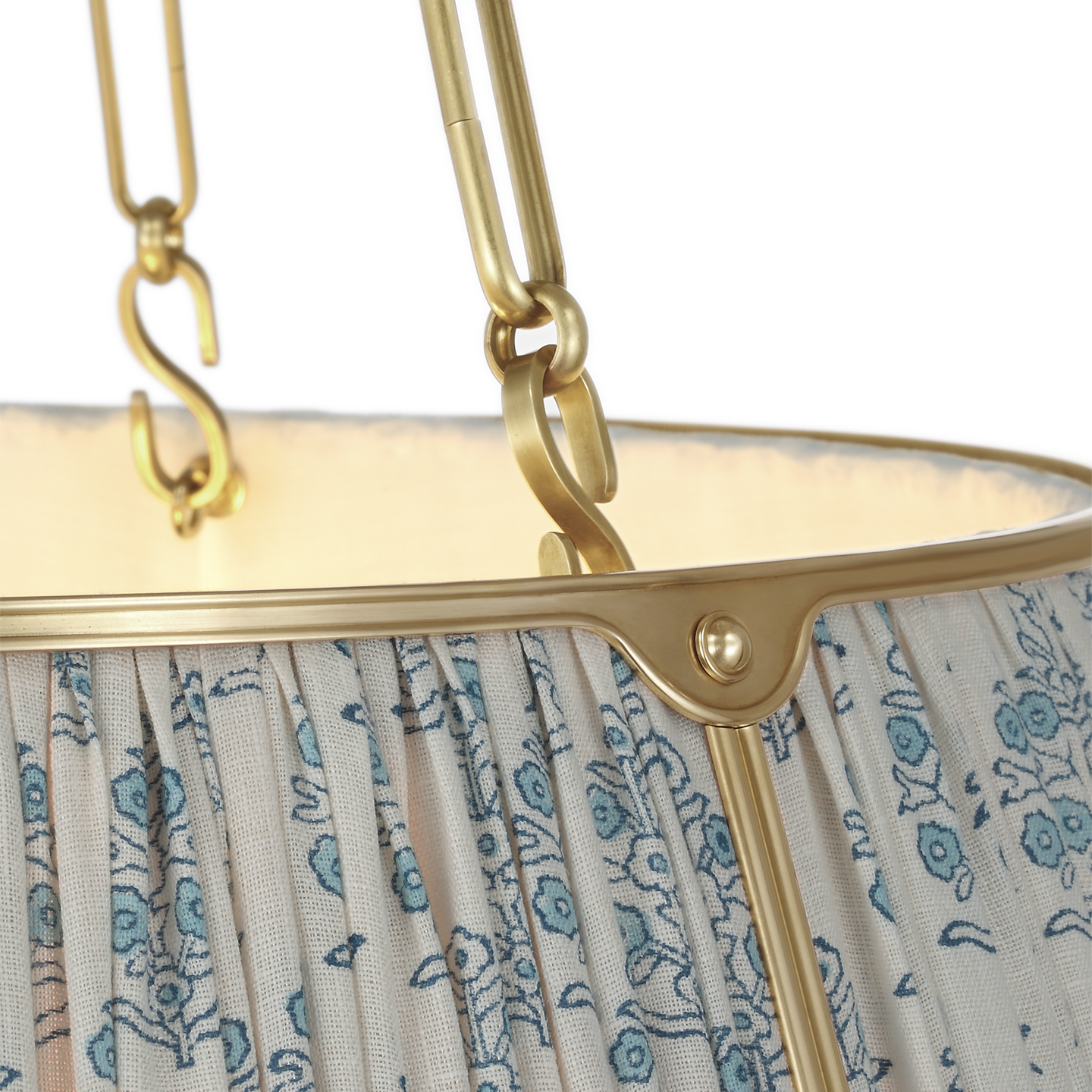 Allister 29" Hanging Shade | Hand-Rubbed Antique Brass | Schumacher Blue Aditi Pleated Shade