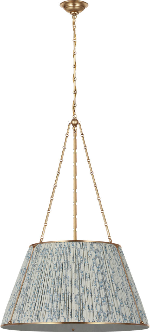 Allister 29" Hanging Shade | Hand-Rubbed Antique Brass | Schumacher Blue Aditi Pleated Shade