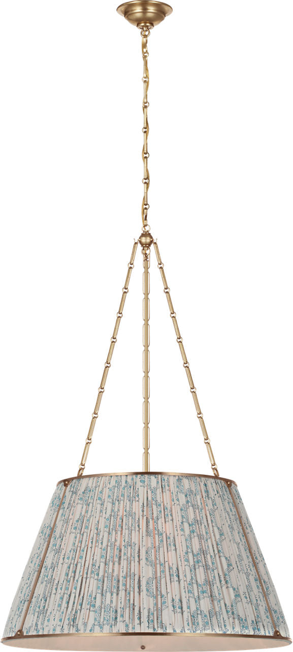 Allister 29" Hanging Shade | Hand-Rubbed Antique Brass | Schumacher Blue Aditi Pleated Shade