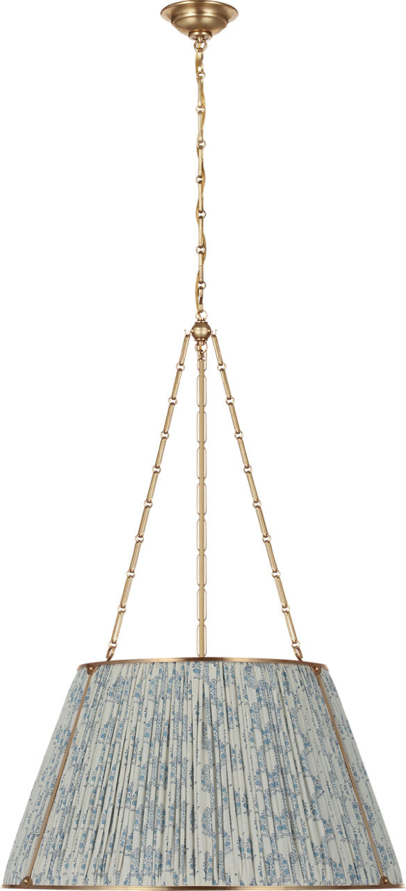 Allister 29" Hanging Shade | Hand-Rubbed Antique Brass | Schumacher Blue Aditi Pleated Shade