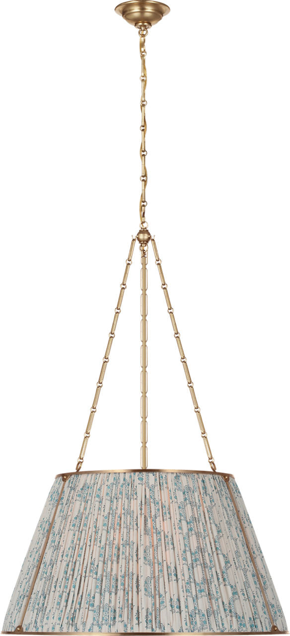 Allister 29" Hanging Shade | Hand-Rubbed Antique Brass | Schumacher Blue Aditi Pleated Shade