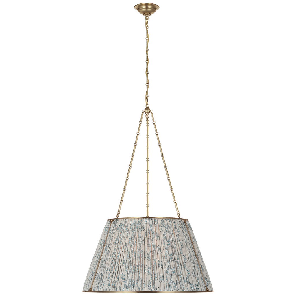 Allister 29" Hanging Shade | Hand-Rubbed Antique Brass | Schumacher Blue Aditi Pleated Shade