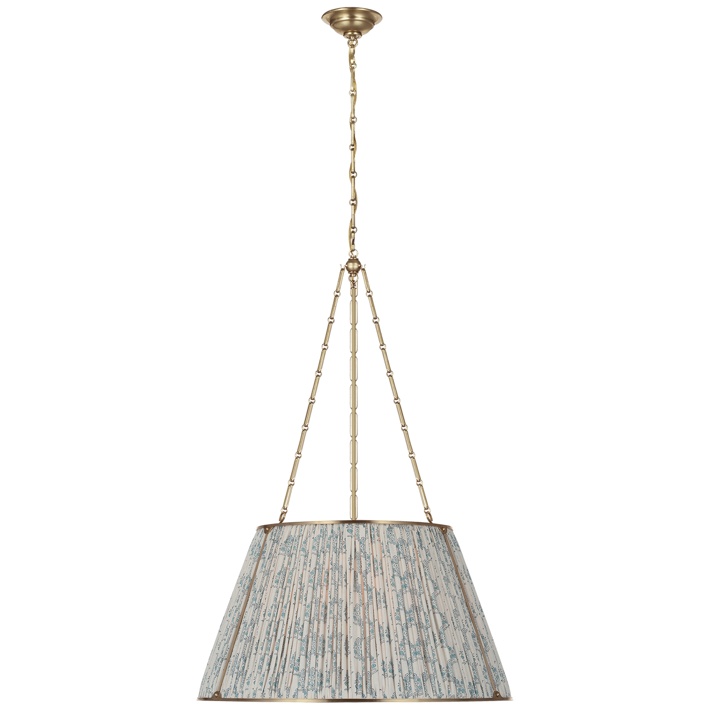 Allister 29" Hanging Shade | Hand-Rubbed Antique Brass | Schumacher Blue Aditi Pleated Shade