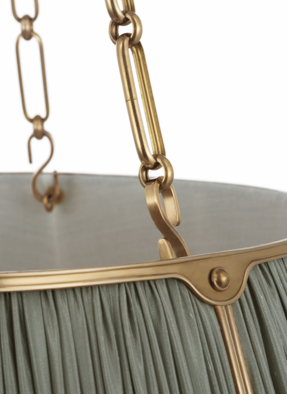 Allister 29" Hanging Shade | Hand-Rubbed Antique Brass | Mist Silk Pleated Shade