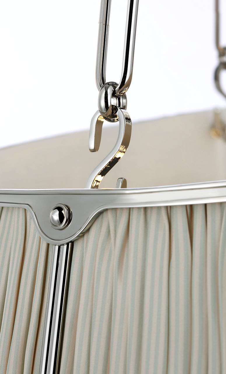 Allister 29" Hanging Shade | Polished Nickel | Schumacher Blue Charee Stripe Pleated Shade