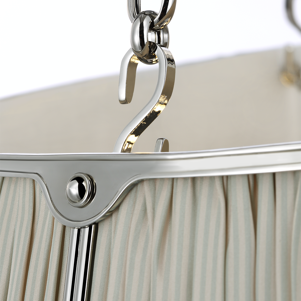 Allister 29" Hanging Shade | Polished Nickel | Schumacher Blue Charee Stripe Pleated Shade