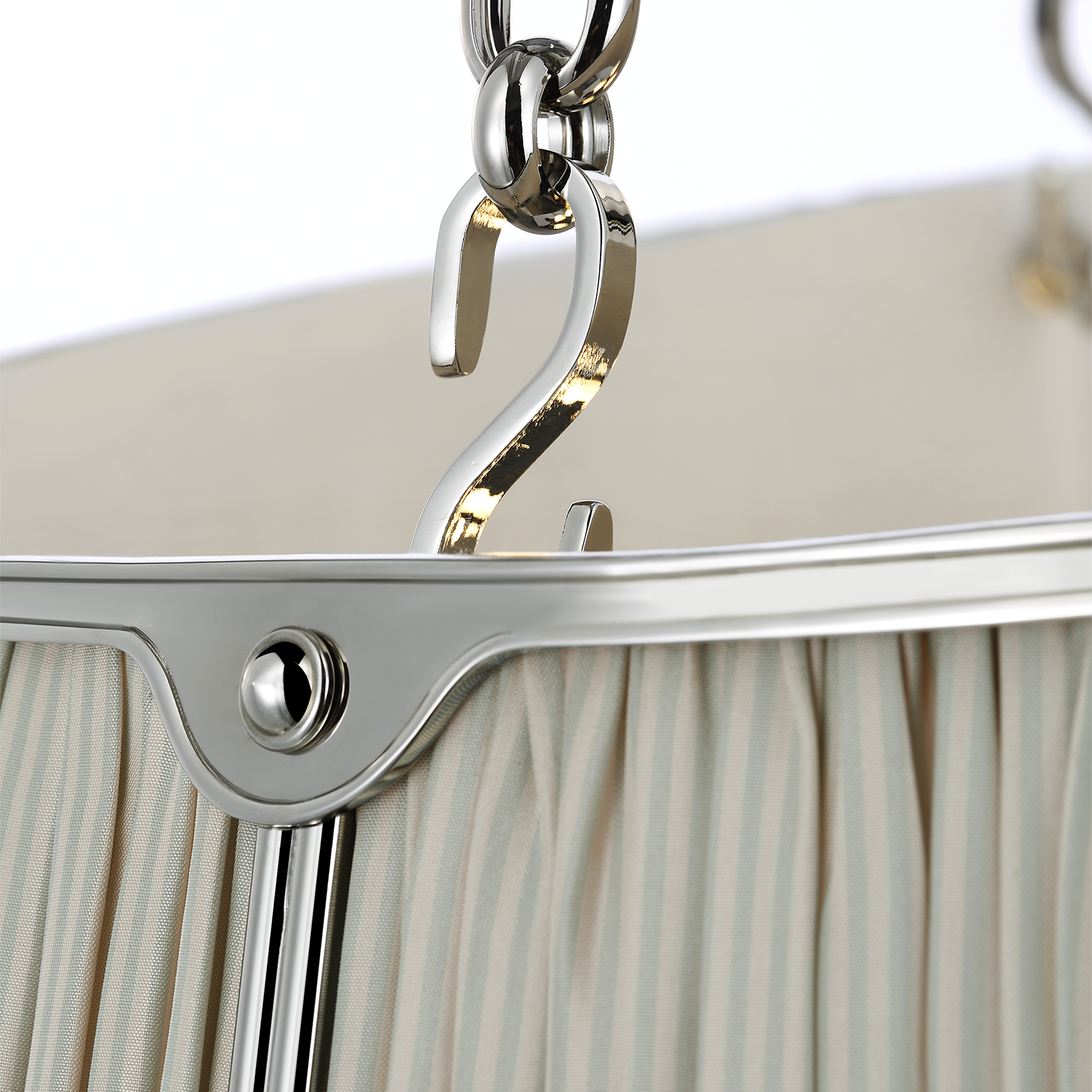 Allister 29" Hanging Shade | Polished Nickel | Schumacher Blue Charee Stripe Pleated Shade