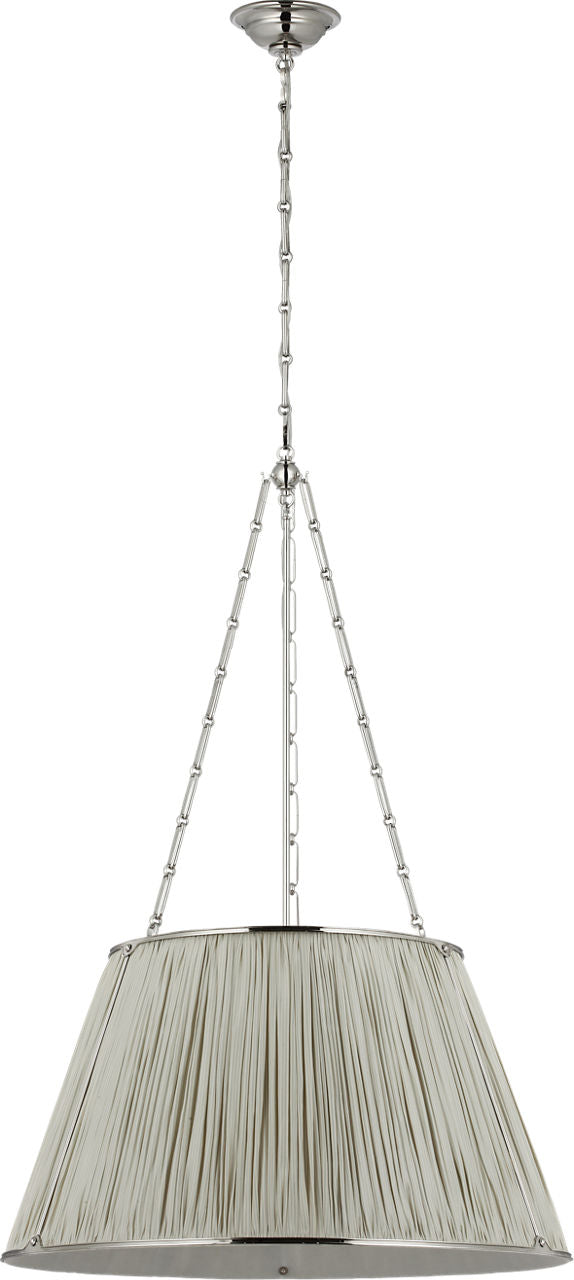 Allister 29" Hanging Shade | Polished Nickel | Schumacher Blue Charee Stripe Pleated Shade