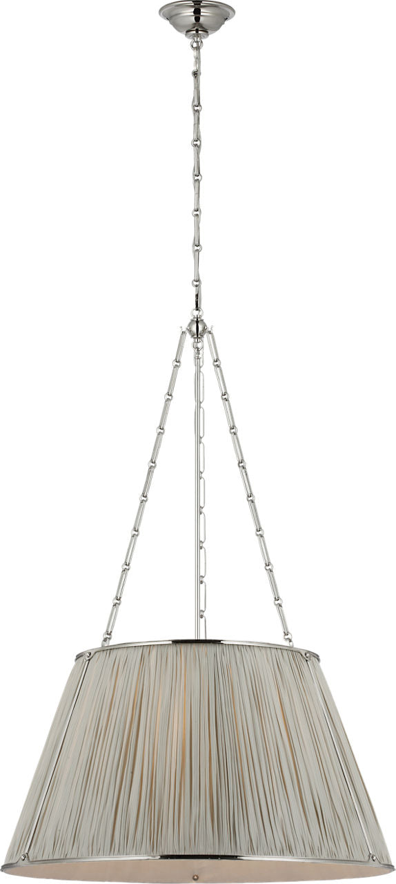 Allister 29" Hanging Shade | Polished Nickel | Schumacher Blue Charee Stripe Pleated Shade
