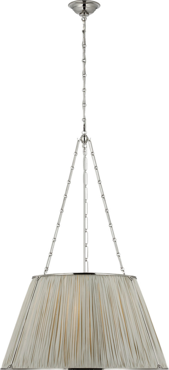 Allister 29" Hanging Shade | Polished Nickel | Schumacher Blue Charee Stripe Pleated Shade