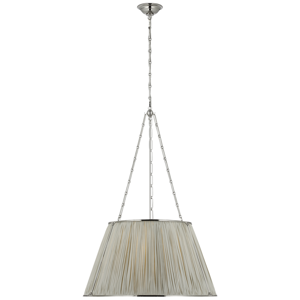 Allister 29" Hanging Shade | Polished Nickel | Schumacher Blue Charee Stripe Pleated Shade