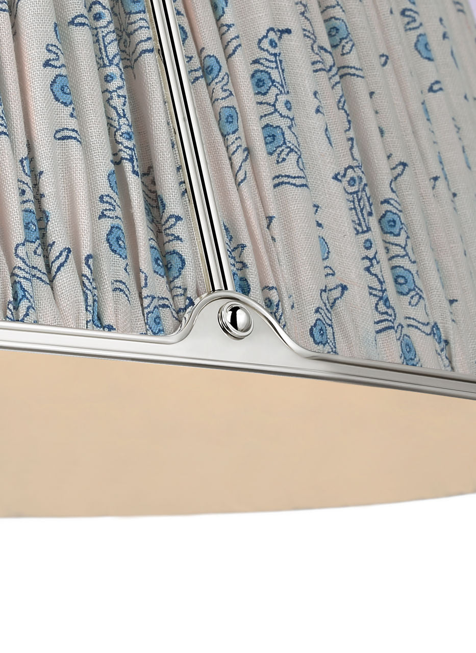 Allister 29" Hanging Shade | Polished Nickel | Schumacher Blue Aditi Pleated Shade
