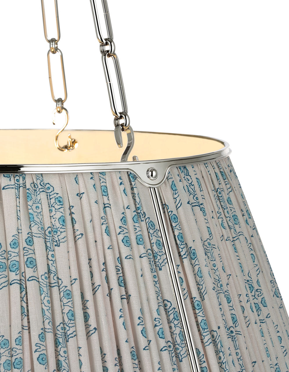 Allister 29" Hanging Shade | Polished Nickel | Schumacher Blue Aditi Pleated Shade