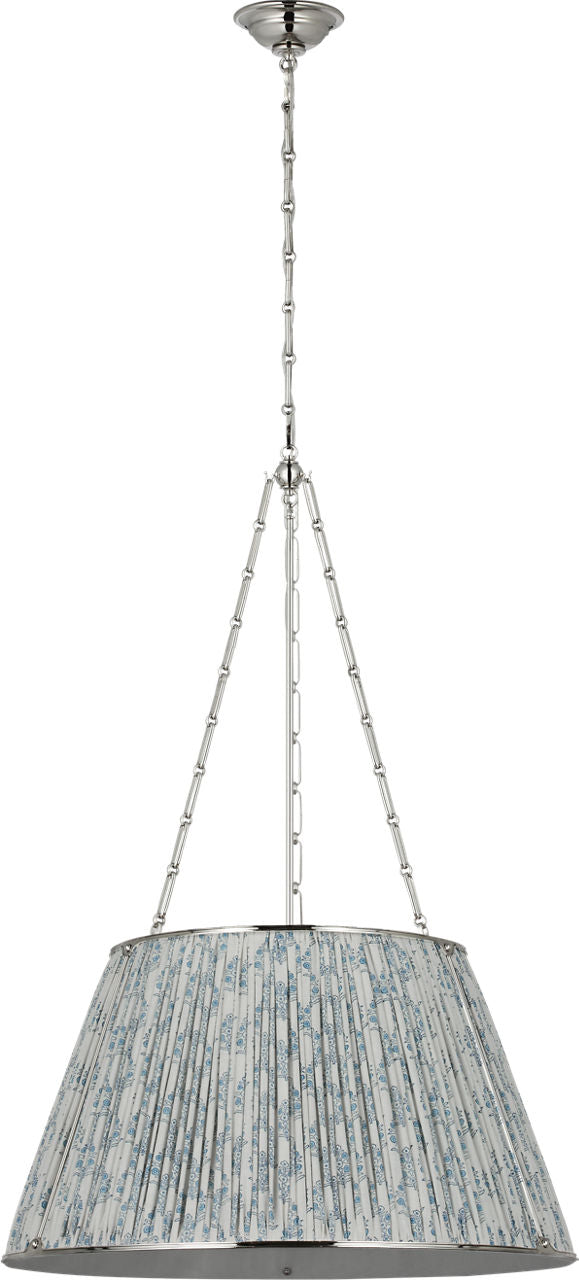 Allister 29" Hanging Shade | Polished Nickel | Schumacher Blue Aditi Pleated Shade
