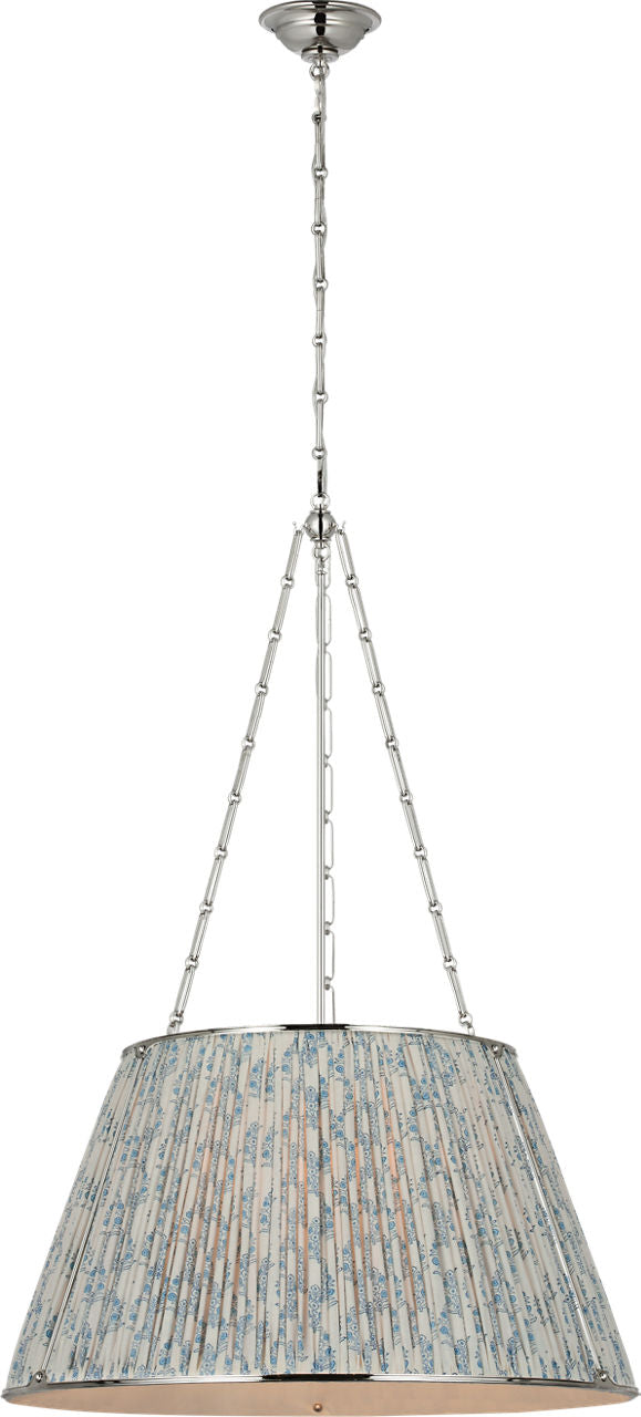 Allister 29" Hanging Shade | Polished Nickel | Schumacher Blue Aditi Pleated Shade