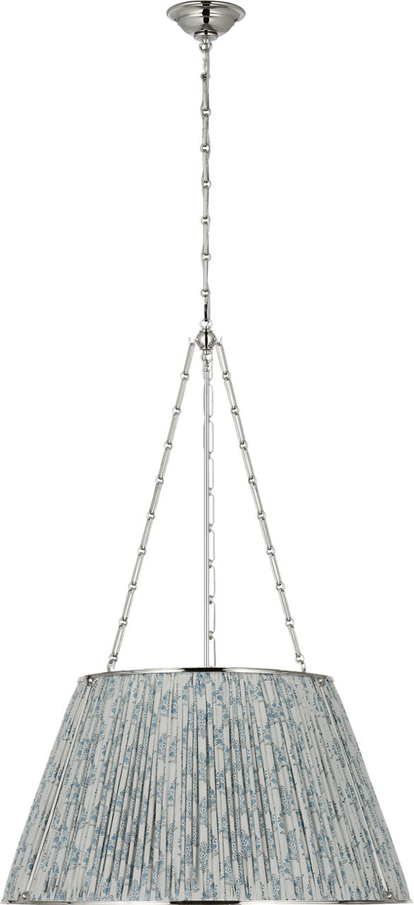 Allister 29" Hanging Shade | Polished Nickel | Schumacher Blue Aditi Pleated Shade