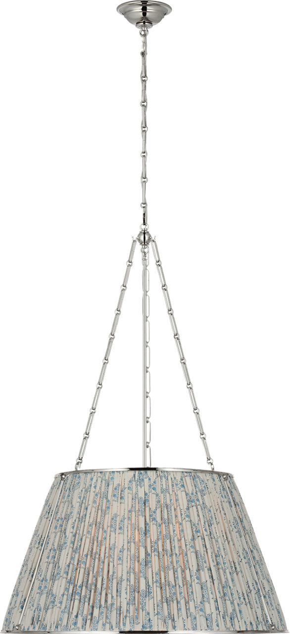 Allister 29" Hanging Shade | Polished Nickel | Schumacher Blue Aditi Pleated Shade