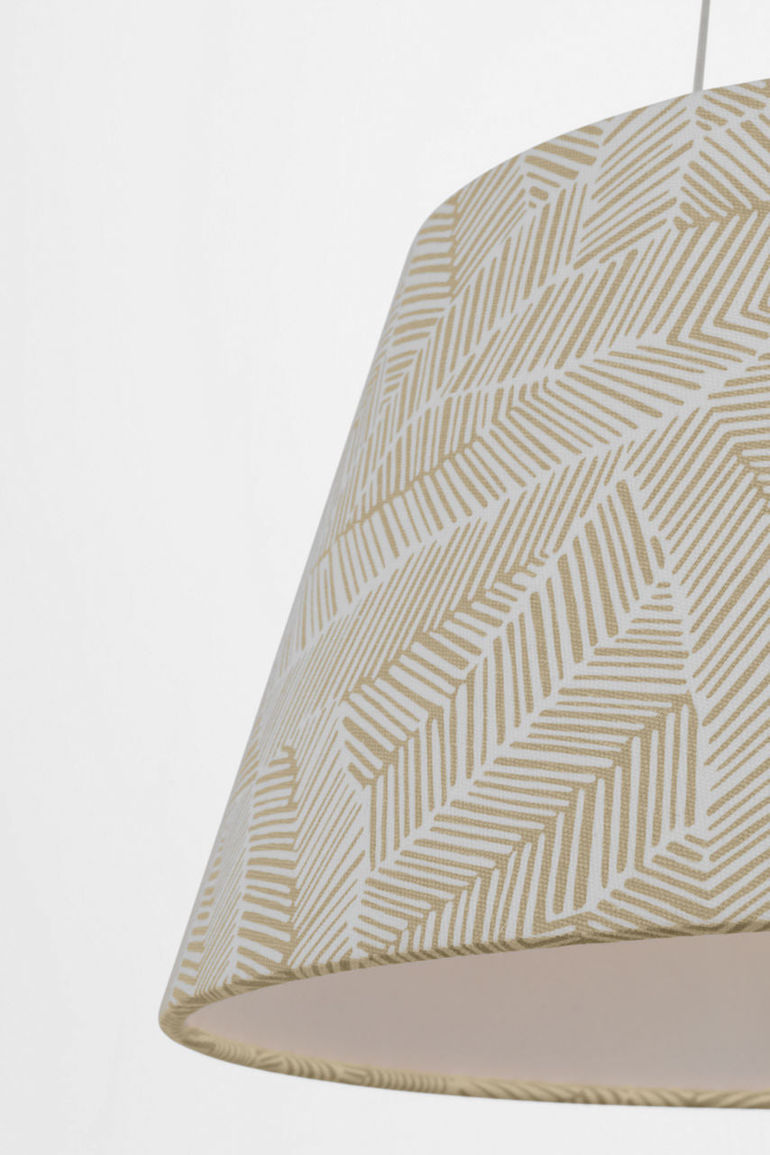 Caufield 21" Hanging Shade | Hand-Rubbed Antique Brass | Schumacher Taupe Abstract Leaf Shade