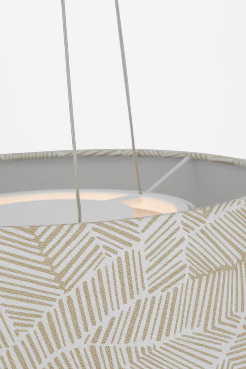 Caufield 21" Hanging Shade | Hand-Rubbed Antique Brass | Schumacher Taupe Abstract Leaf Shade