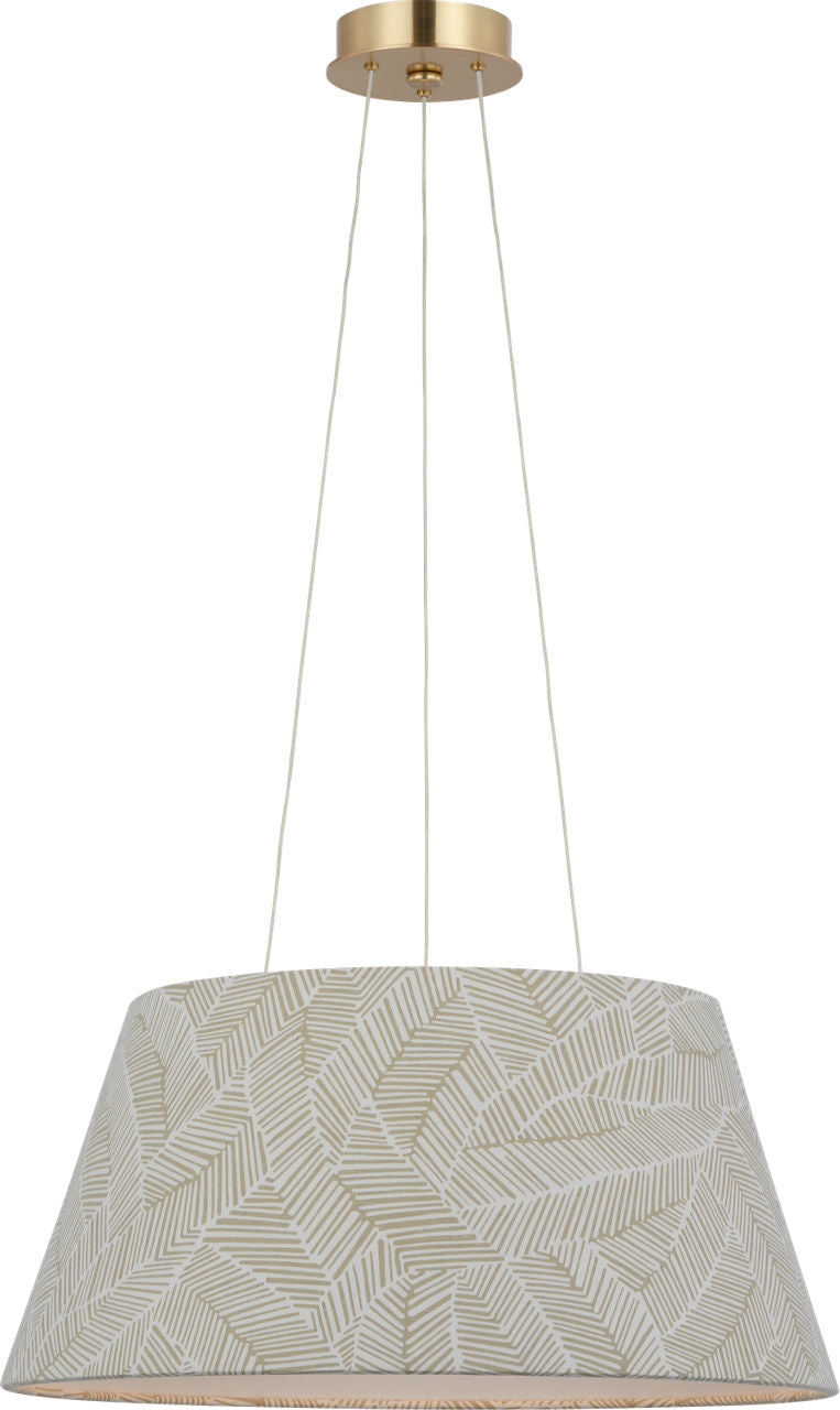 Caufield 21" Hanging Shade | Hand-Rubbed Antique Brass | Schumacher Taupe Abstract Leaf Shade