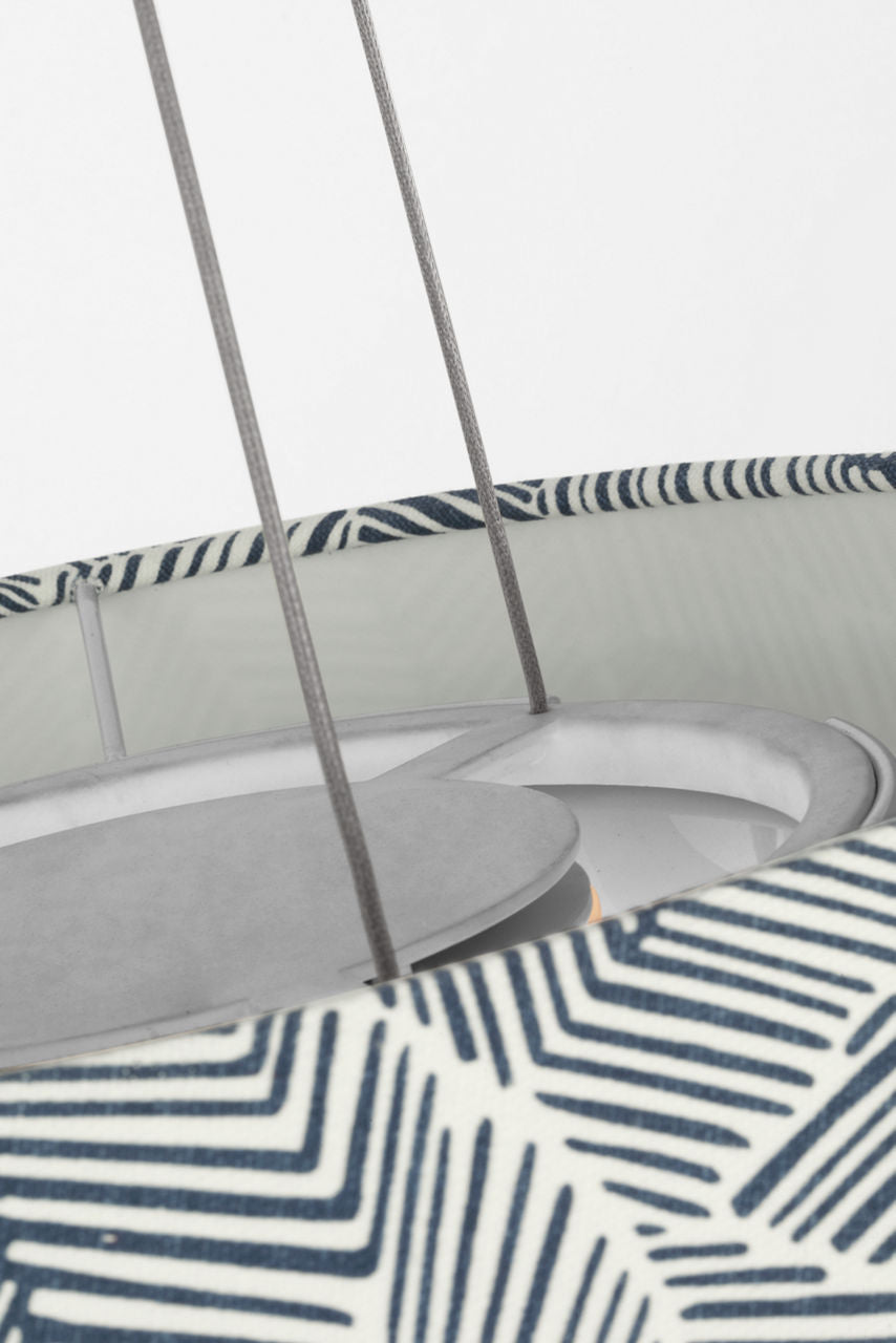 Caufield 21" Hanging Shade | Hand-Rubbed Antique Brass | Schumacher Navy Abstract Leaf Shade