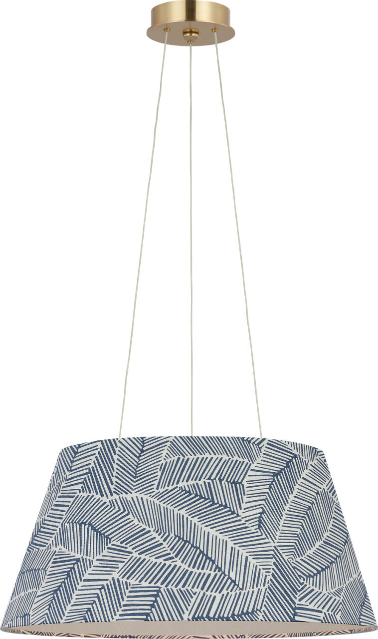 Caufield 21" Hanging Shade | Hand-Rubbed Antique Brass | Schumacher Navy Abstract Leaf Shade