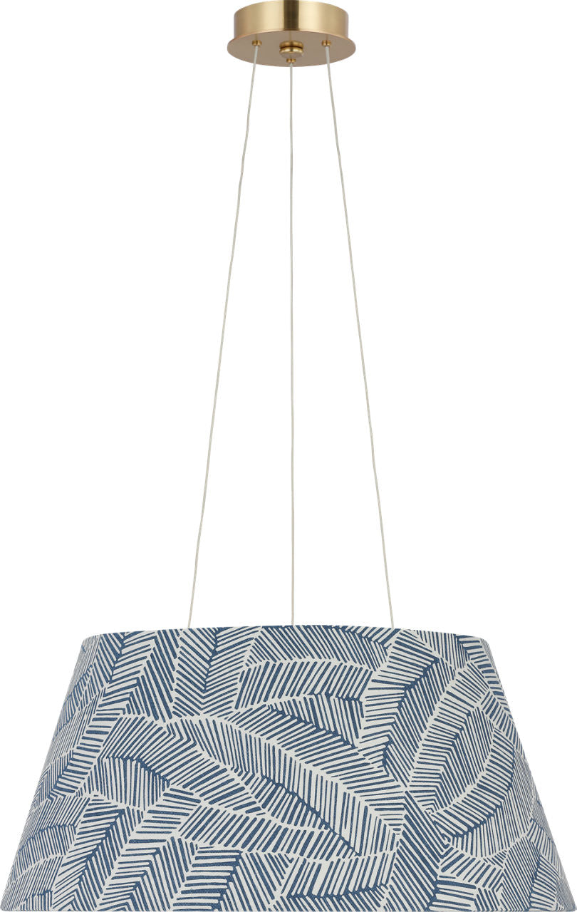 Caufield 21" Hanging Shade | Hand-Rubbed Antique Brass | Schumacher Navy Abstract Leaf Shade