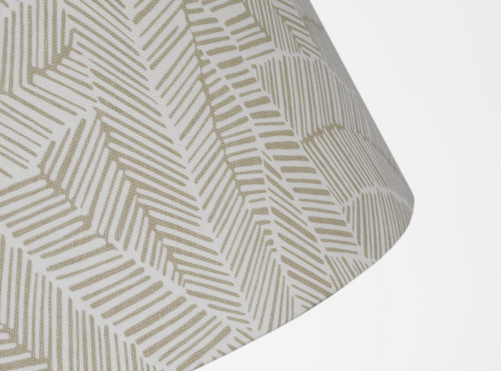 Caufield 29" Hanging Shade | Hand-Rubbed Antique Brass | Schumacher Taupe Abstract Leaf Shade