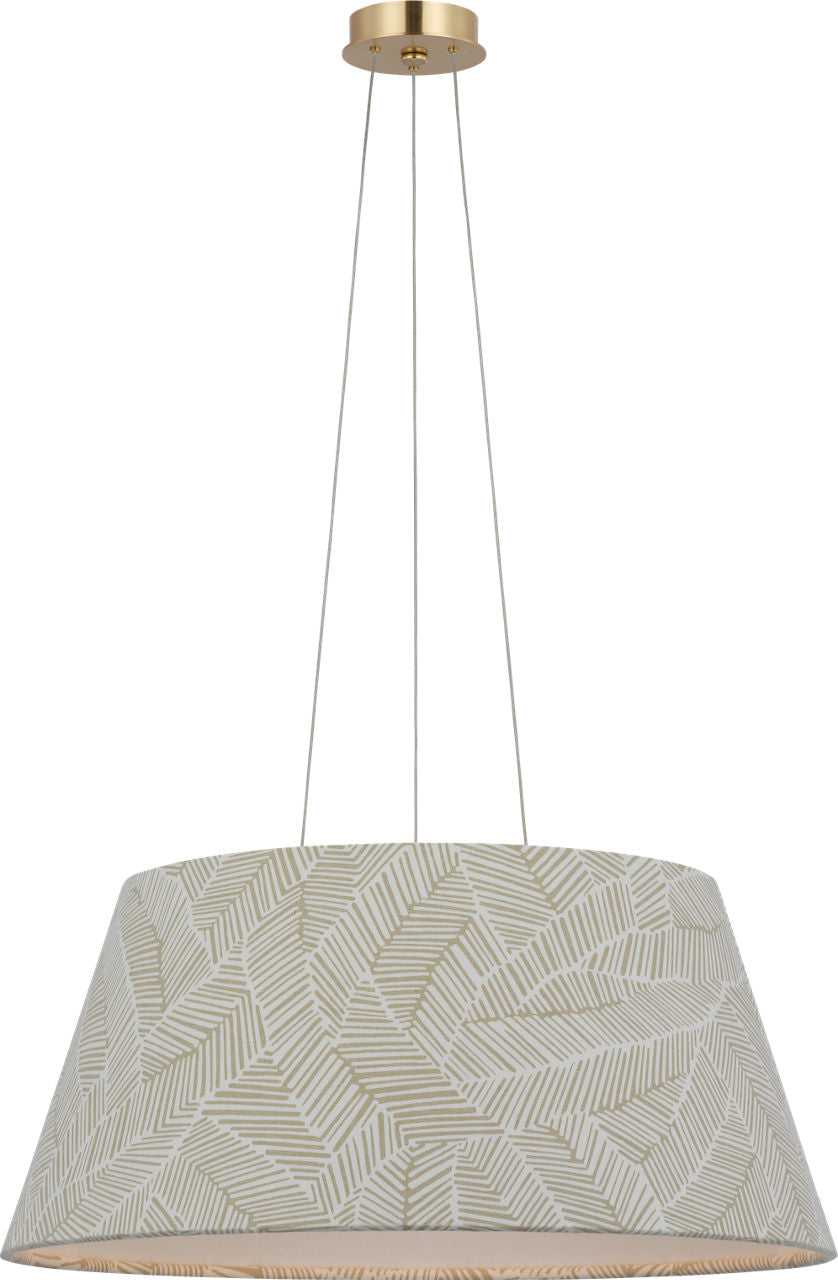 Caufield 29" Hanging Shade | Hand-Rubbed Antique Brass | Schumacher Taupe Abstract Leaf Shade