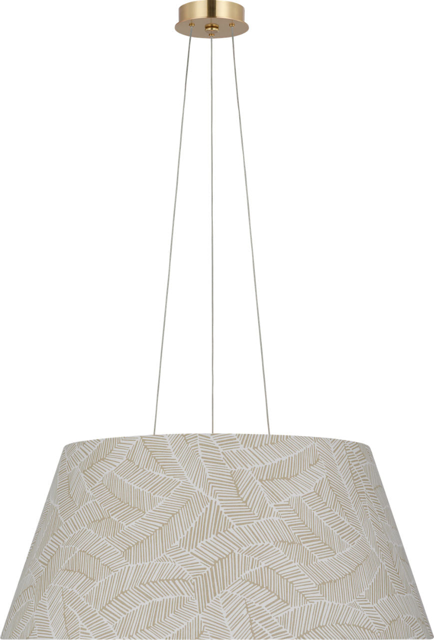 Caufield 29" Hanging Shade | Hand-Rubbed Antique Brass | Schumacher Taupe Abstract Leaf Shade